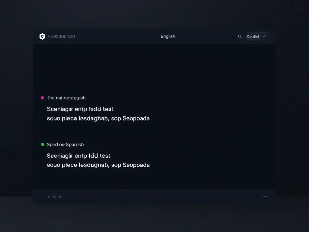 A clean, modern user interface of HIERO SOLUTION's AI-powered translation tool, showing text being translated between English and Spanish in real-time. The interface should be intuitive and easy to navigate, highlighting the speed and accuracy of the translation.