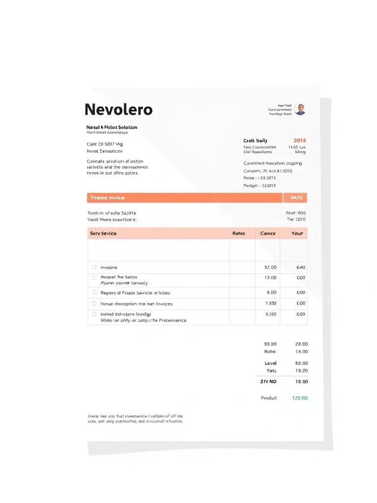 An automatically generated invoice with the Hiero Solution logo, showing clear breakdowns of services, rates, and payment due dates.