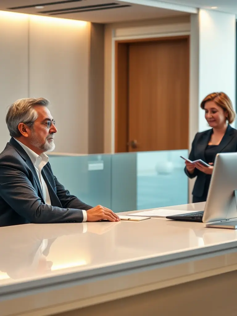 An interpreter facilitating a smooth conversation between an immigration officer and a client, emphasizing the importance of clear communication.