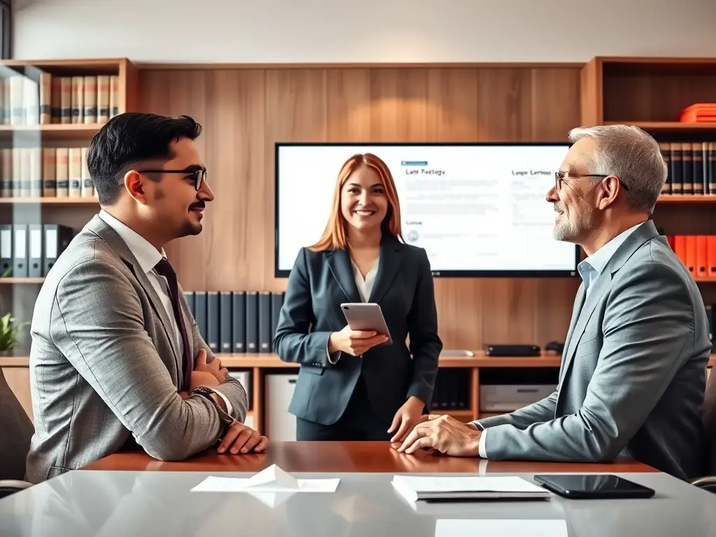 An interpreter facilitating a smooth conversation between an immigration lawyer and a client from another country, highlighting the importance of clear communication in legal processes.