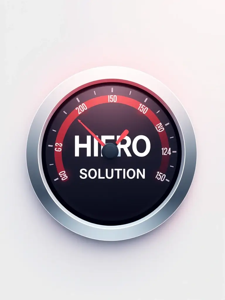 A digital illustration depicting a speedometer with the HIERO SOLUTION logo, symbolizing the platform's speed and efficiency in delivering language services.