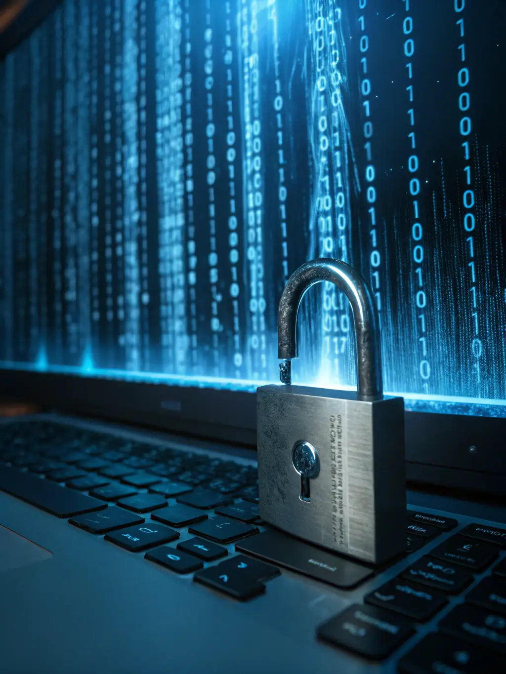 A modern graphic representing cybersecurity measures, such as encryption and secure data transfer, applied to language data and communication.