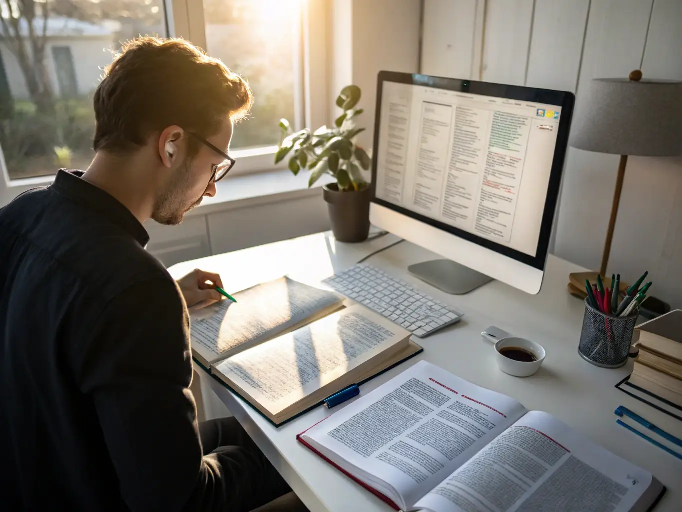 A language expert utilizing Hiero Solution's tools to enhance their translation and interpreting work, highlighting the platform's advanced features.