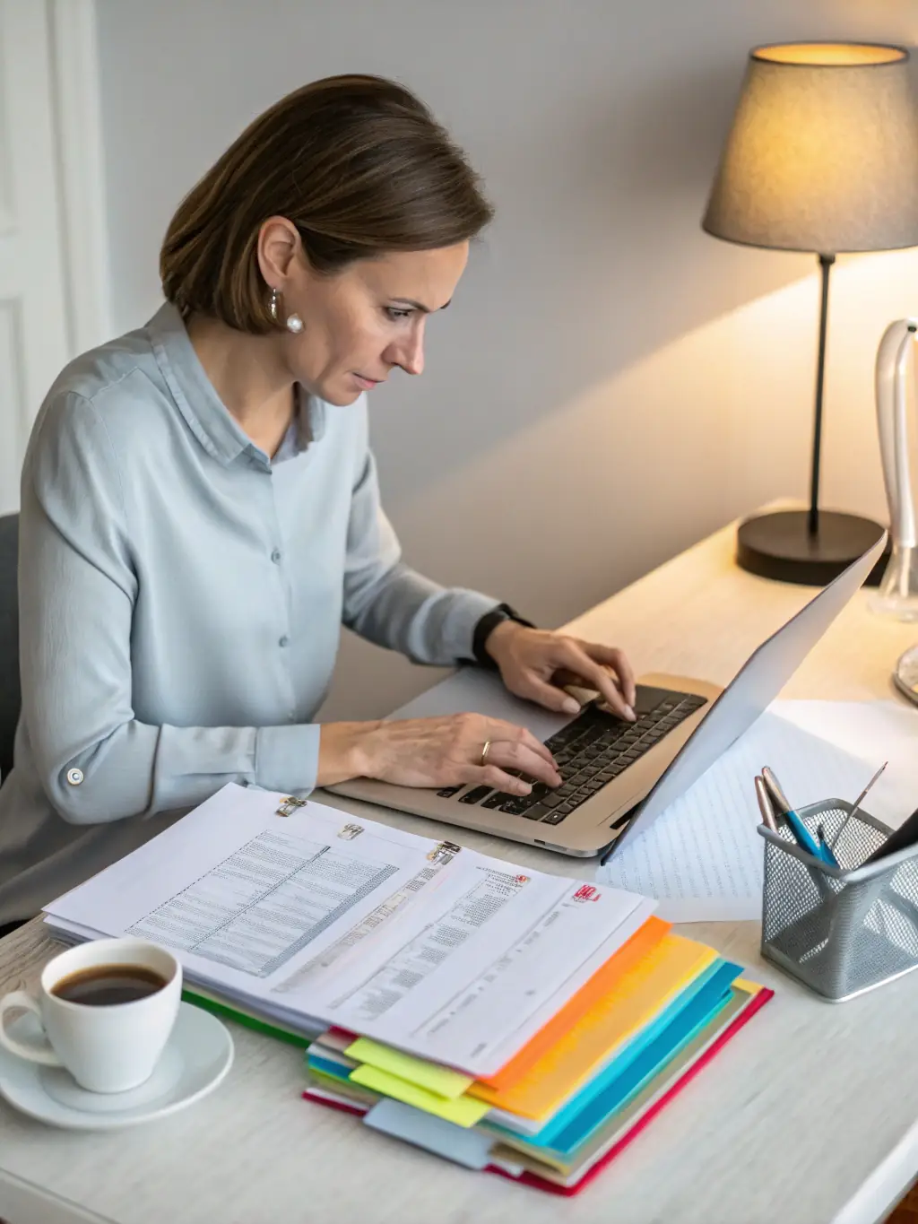 A certified translator working on a legal document, ensuring accuracy and compliance with international standards.