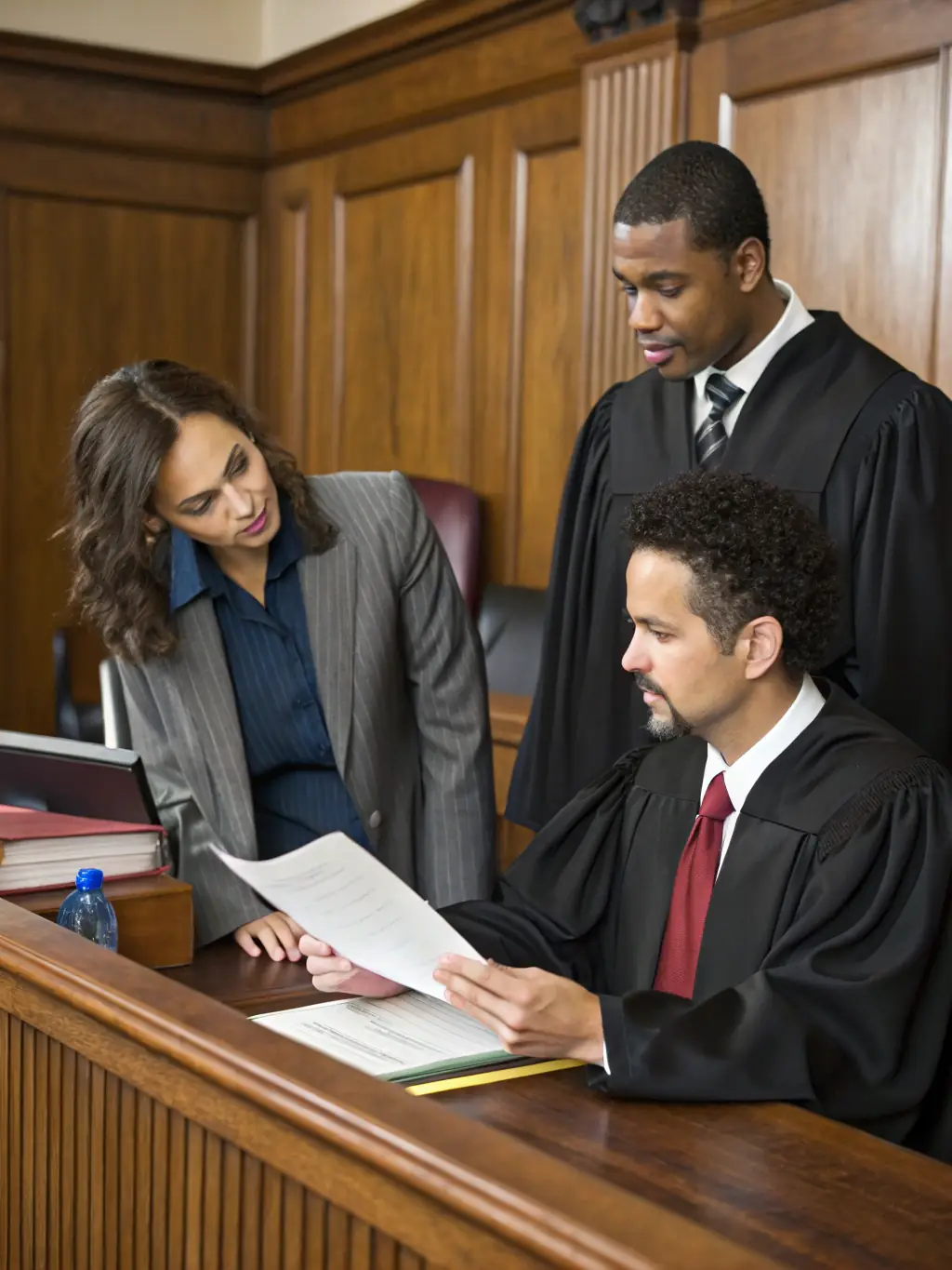 A professional interpreter in a courtroom setting, providing seamless communication between parties with different language backgrounds, showcasing Hiero Solution's interpretation services.