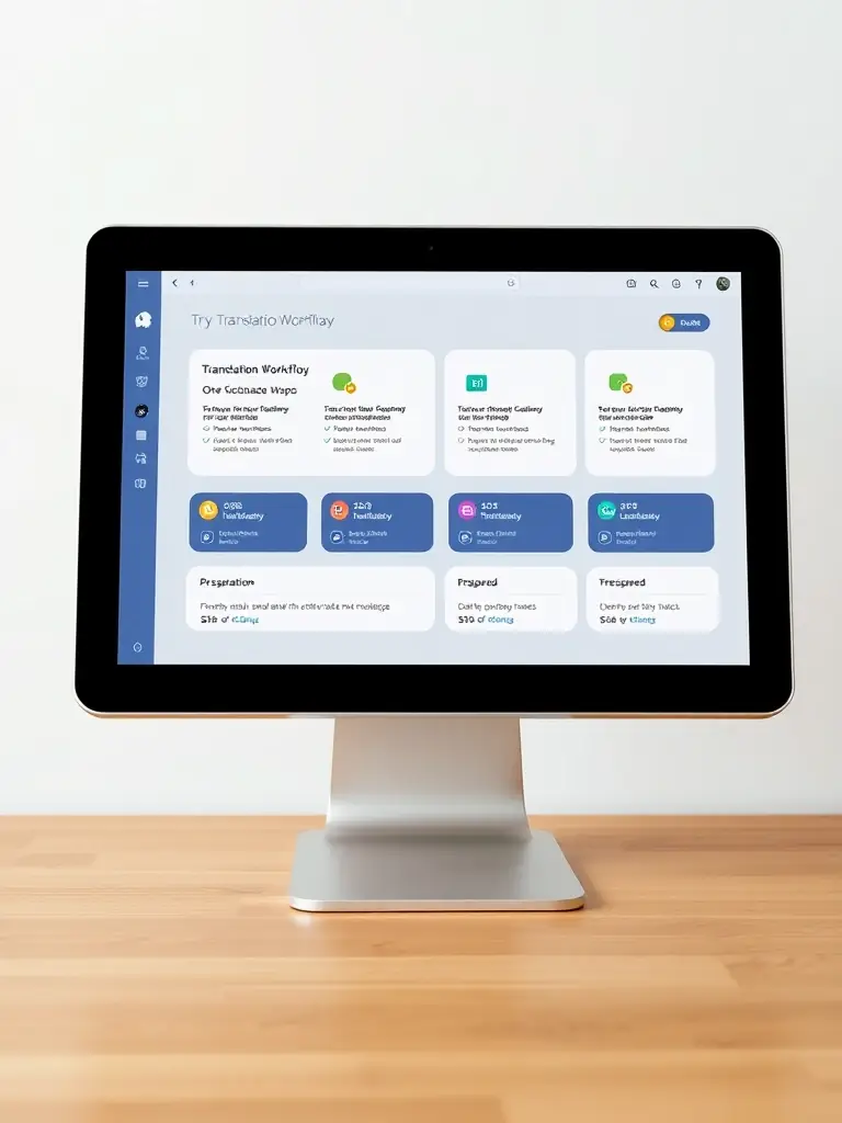 A user interface mockup displaying a streamlined translation workflow, highlighting the user-centric design principles employed by Hiero Solution to create intuitive and efficient tools.