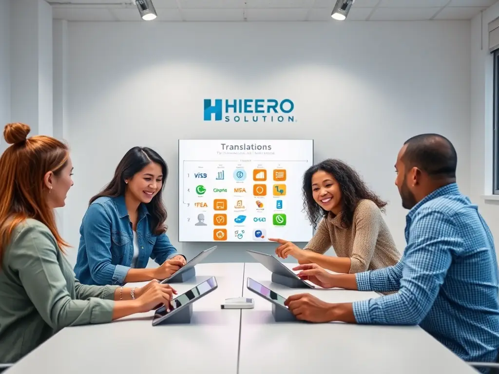 A photograph showing participants actively engaged in a workshop session at the Hiero Summit, collaborating on innovative language solutions.