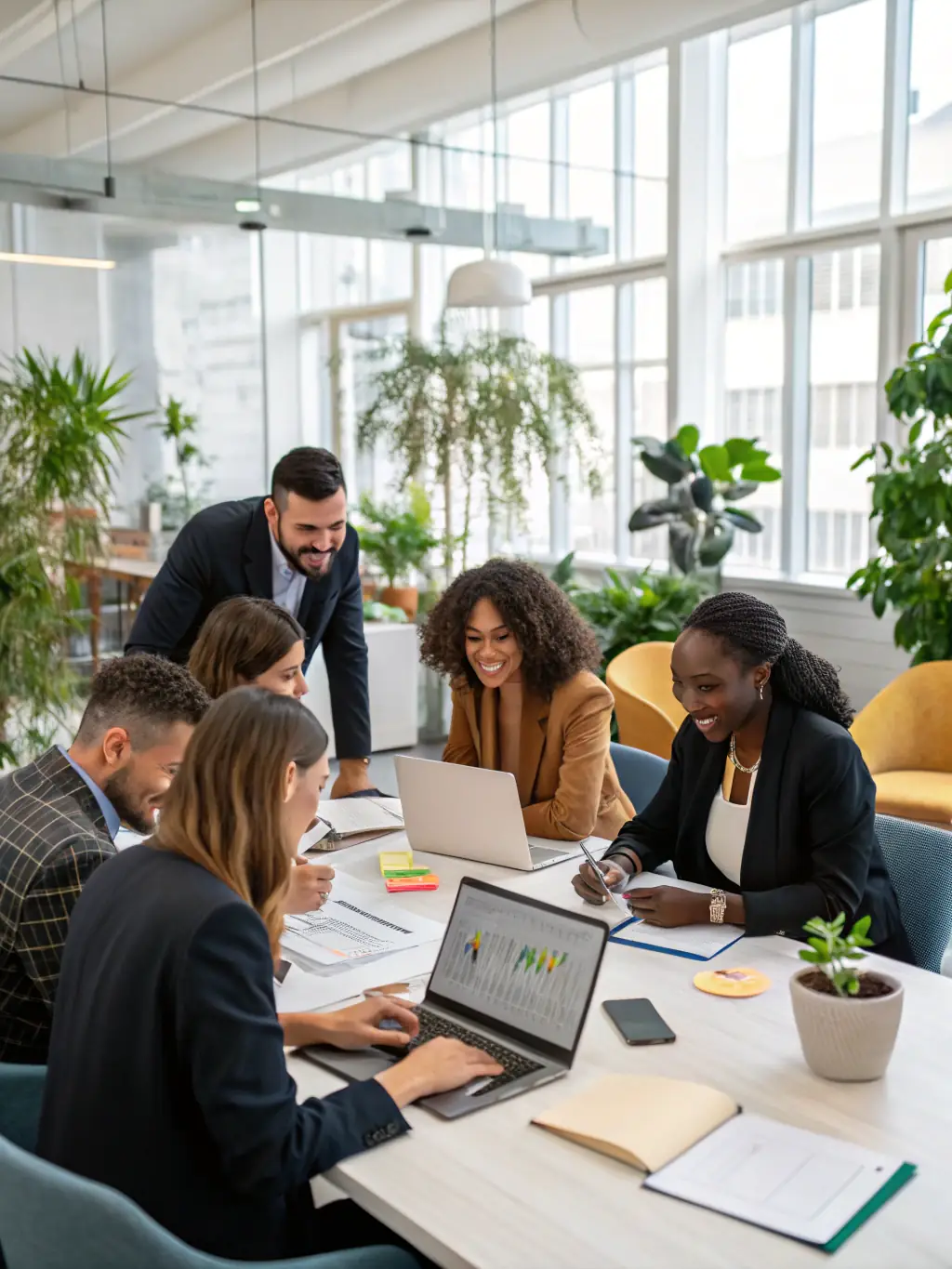 A professional photo of a diverse team collaborating in a modern office, representing the network access benefit for Hiero Solution partners.