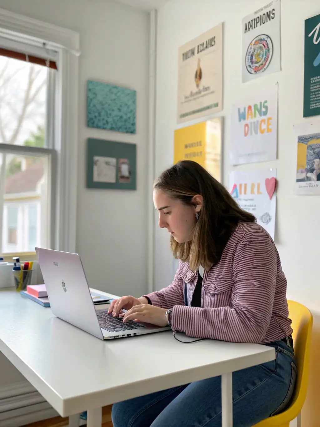 A freelance translator working efficiently on a laptop with multiple language windows open, showcasing Hiero Solution's interface.