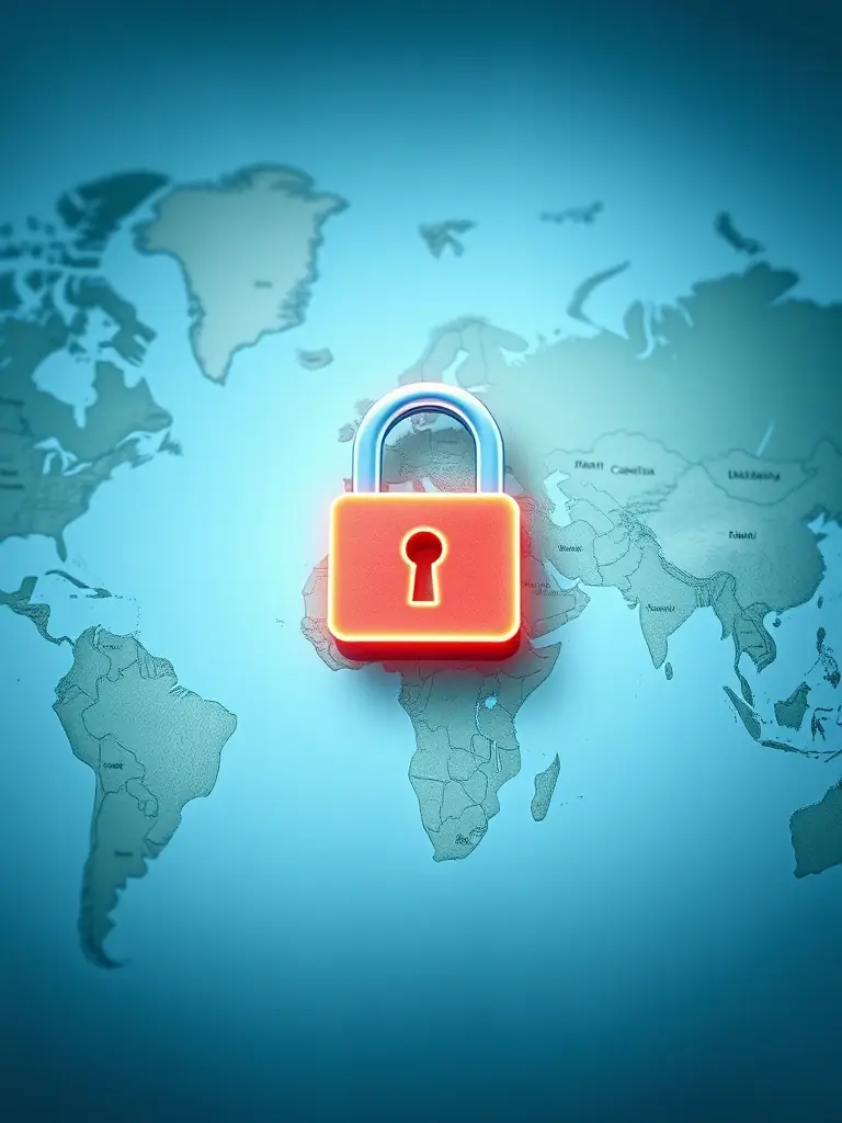 A secure padlock icon overlaid on a world map, symbolizing Hiero Solution's commitment to data security and confidentiality in all interpreting services.
